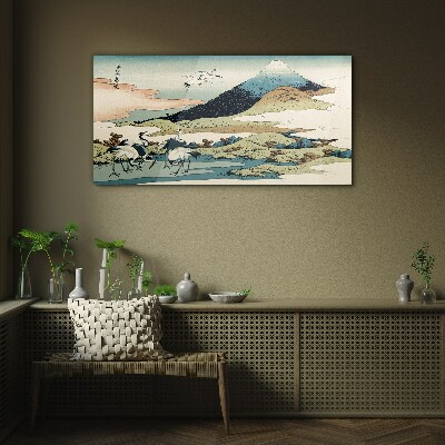 Cranes by a Mountain Glass art print