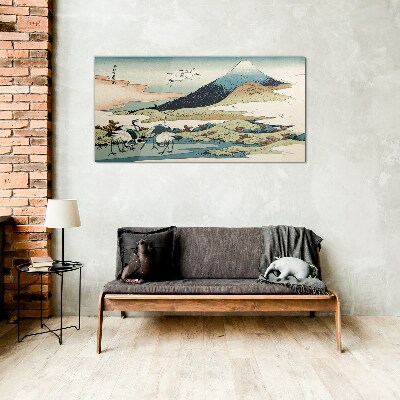 Cranes by a Mountain Glass art print