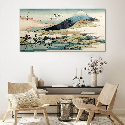 Cranes by a Mountain Glass art print