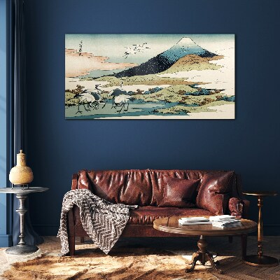 Cranes by a Mountain Glass art print