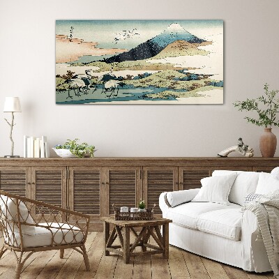 Cranes by a Mountain Glass art print
