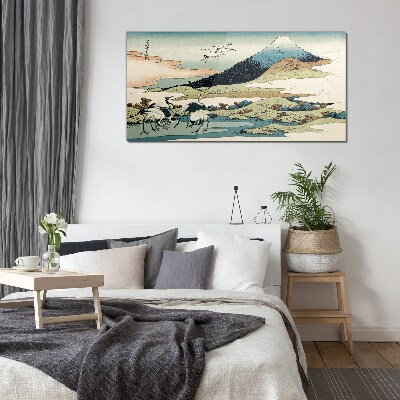 Cranes by a Mountain Glass art print