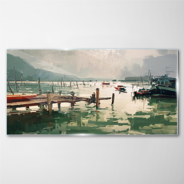 A quiet port in the morning Wall art on glass