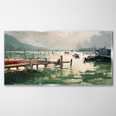 A quiet port in the morning Wall art on glass