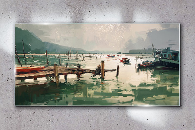 A quiet port in the morning Wall art on glass