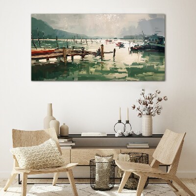 A quiet port in the morning Wall art on glass