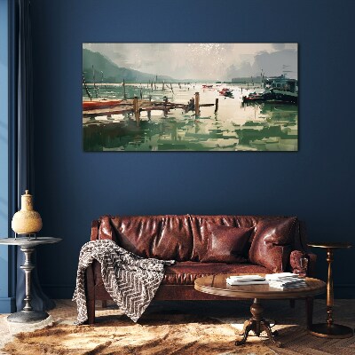 A quiet port in the morning Wall art on glass