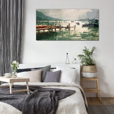 A quiet port in the morning Wall art on glass