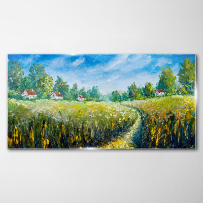 Summer landscapes with country houses Glass art print