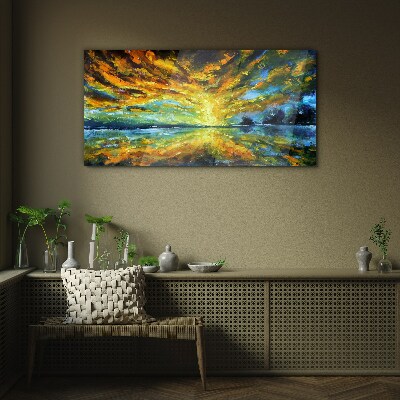 Golden clouds over calm water Wall art on glass