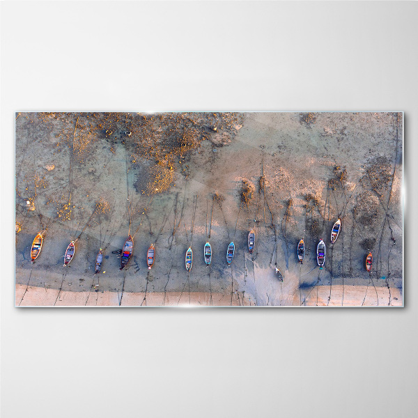A quiet port in the sunset light Glass art print