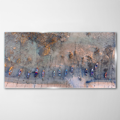 A quiet port in the sunset light Glass art print