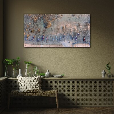 A quiet port in the sunset light Glass art print