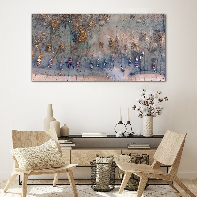 A quiet port in the sunset light Glass art print