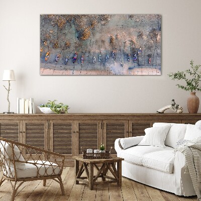 A quiet port in the sunset light Glass art print