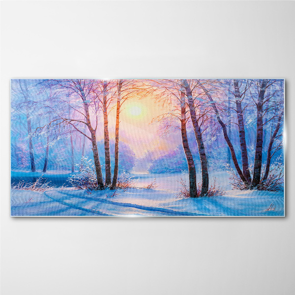 Winter morning in the forest Glass art print