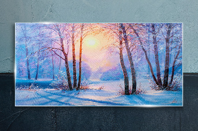 Winter morning in the forest Glass art print