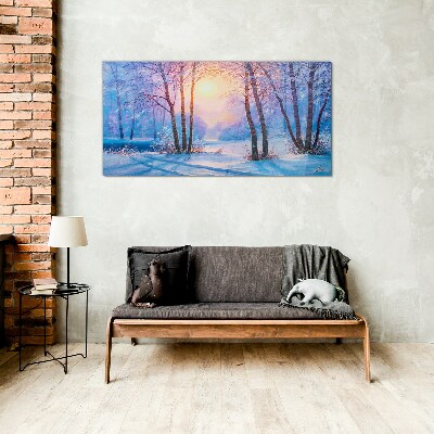 Winter morning in the forest Glass art print