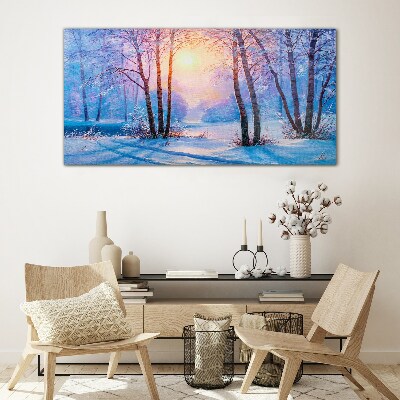Winter morning in the forest Glass art print