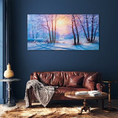 Winter morning in the forest Glass art print