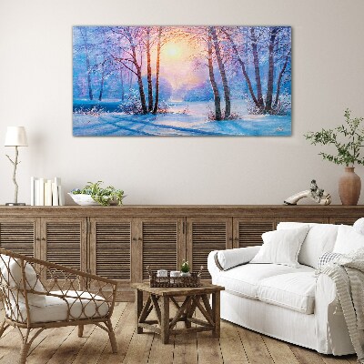 Winter morning in the forest Glass art print