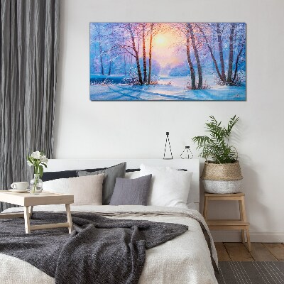 Winter forest sunset nature Glass Print