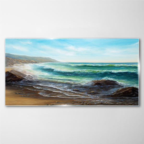 Calm waves on the seashore Glass art print