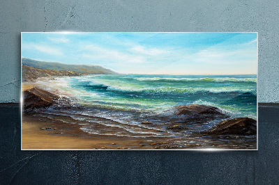 Calm waves on the seashore Glass art print