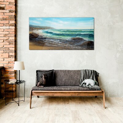 Calm waves on the seashore Glass art print