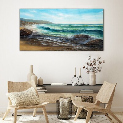 Calm waves on the seashore Glass art print