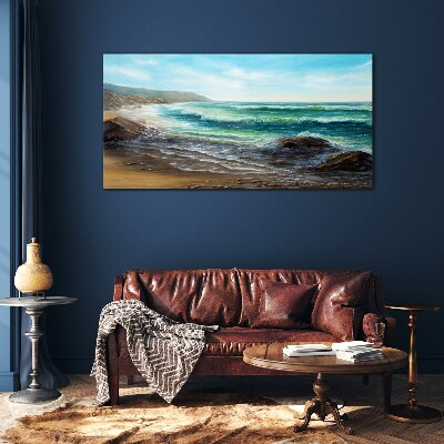 Calm waves on the seashore Glass art print