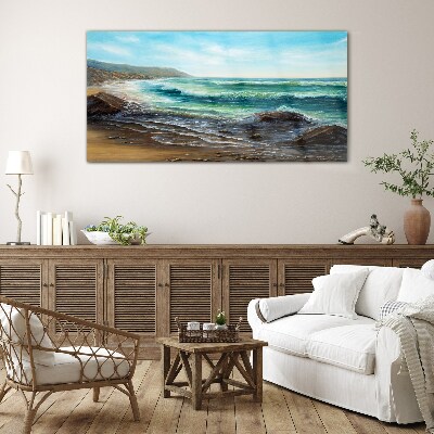 Calm waves on the seashore Glass art print