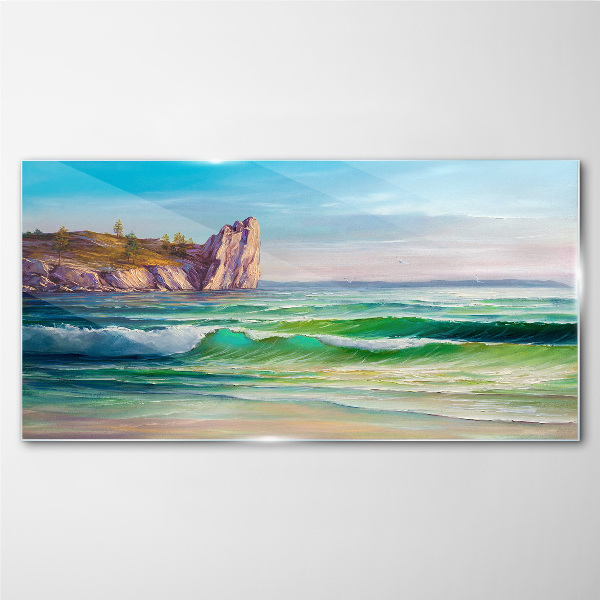 A wave in green and blue Glass art print