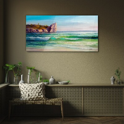 A wave in green and blue Glass art print