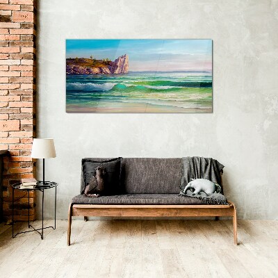 A wave in green and blue Glass art print