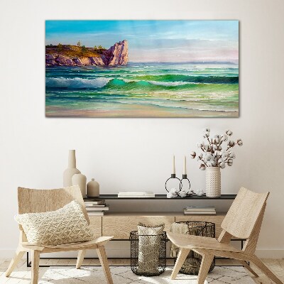 A wave in green and blue Glass art print
