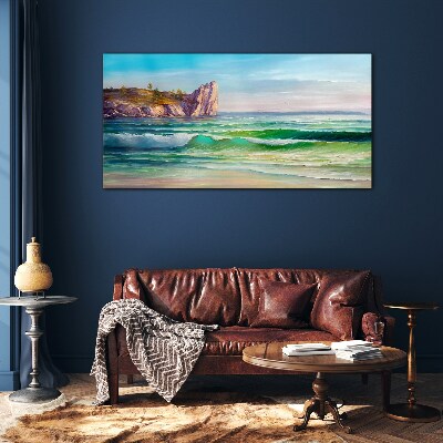A wave in green and blue Glass art print