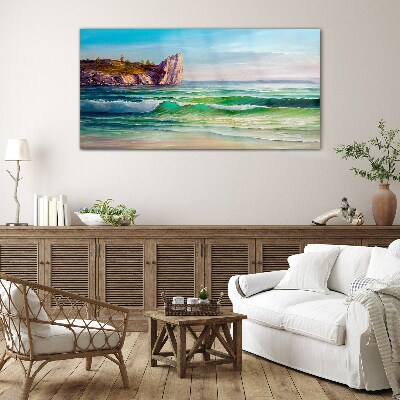 A wave in green and blue Glass art print