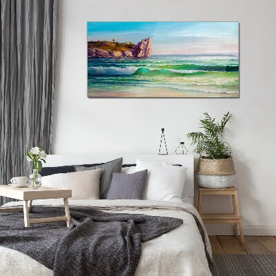 A wave in green and blue Glass art print