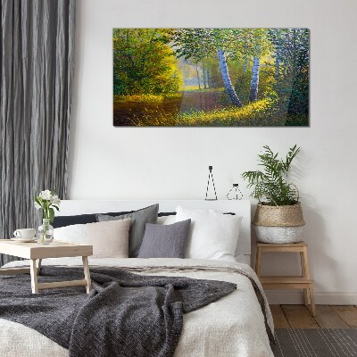 Golden light on the river bank Wall art on glass