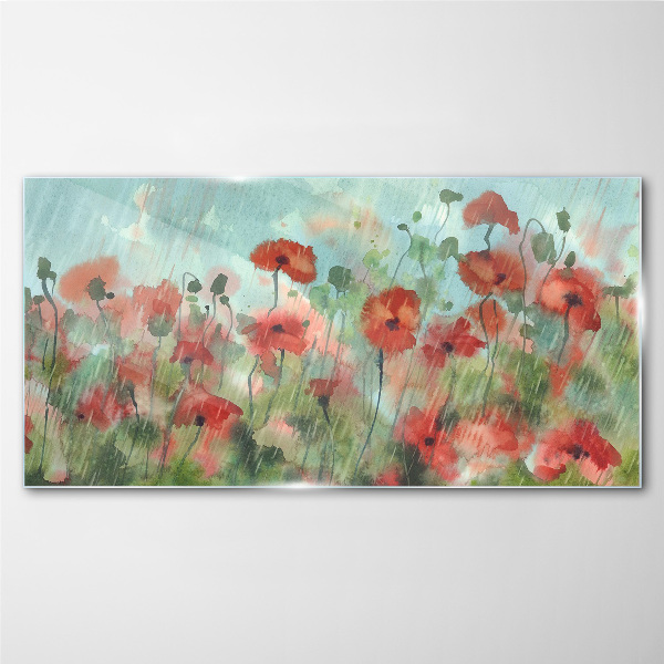 Flowers plants poppies rain Glass Print