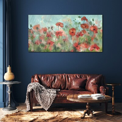 Flowers plants poppies rain Glass Print