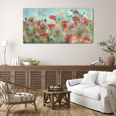 Flowers plants poppies rain Glass Print