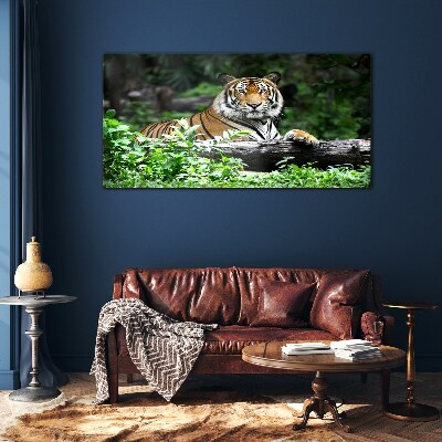 Tiger in the green forest Wall art on glass