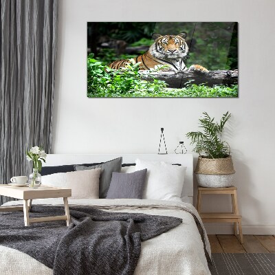 Tiger in the green forest Wall art on glass