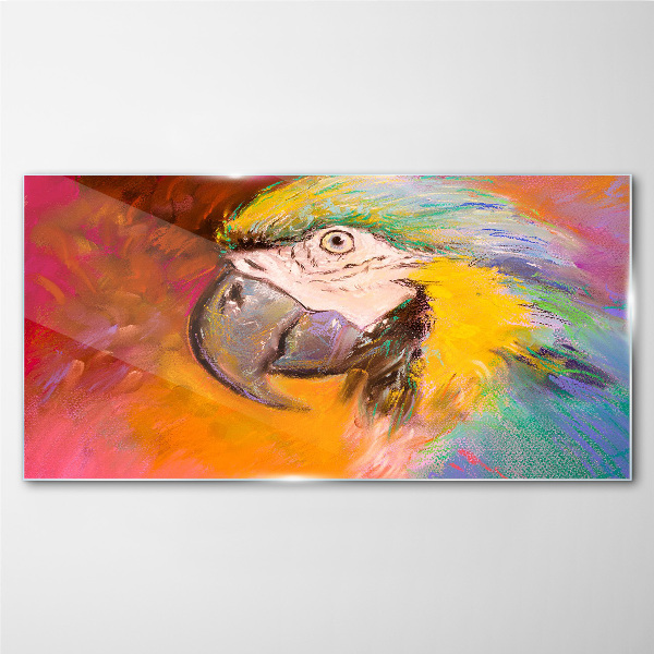 Tropical parrot in joyful colors Wall art on glass
