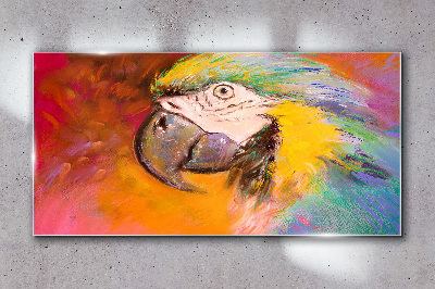 Tropical parrot in joyful colors Wall art on glass