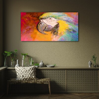 Tropical parrot in joyful colors Wall art on glass