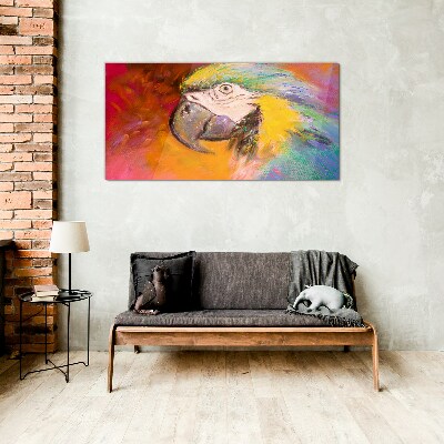 Tropical parrot in joyful colors Wall art on glass