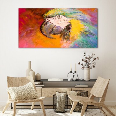 Tropical parrot in joyful colors Wall art on glass
